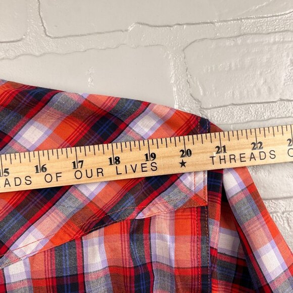 High Noon Shirt Mens XLarge Orange‎ Blue Plaid Pearl Snap Western Cowboy Cotton - Picture 7 of 9
